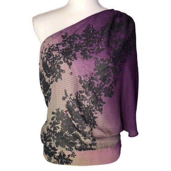 Rampage Floral Lace Jewel Detail One Shoulder Blouse - Picture 1 of 6